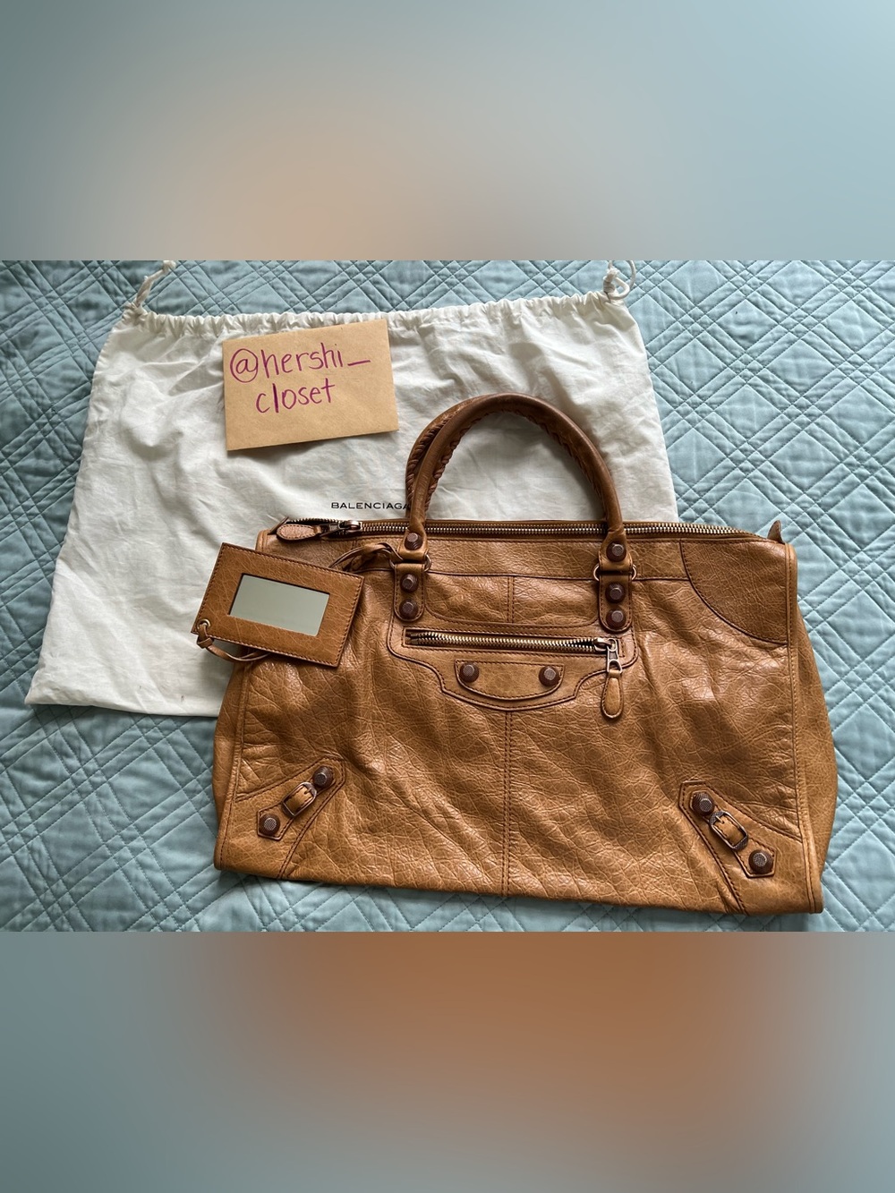 Vintage Balenciaga Work Brown Cognac Camel Giant Stud Rose Gold Y2k 285451